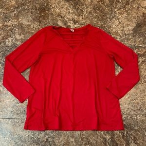 3/$16 Sew In Love 2X Long Sleeve T Shirt Red Crisscross Neckline Soft Stretch